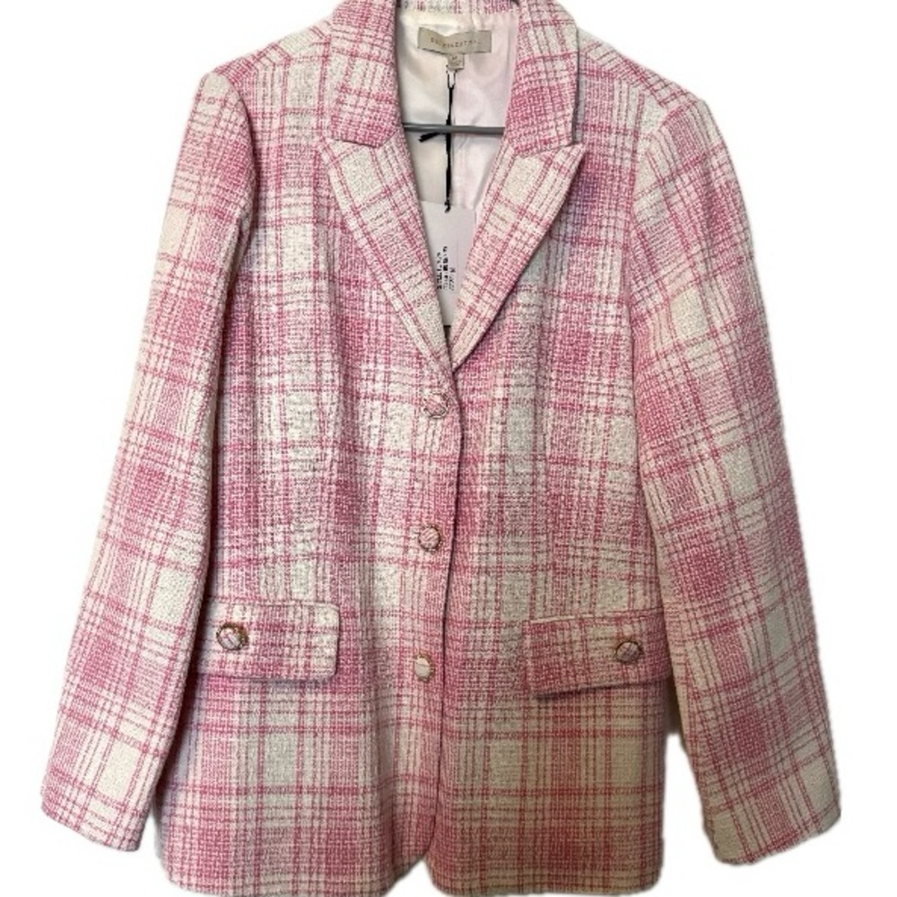 Pink & creamy white boucle plaid blazer
